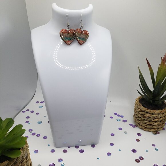 Made Hand Beaded Heart Earrings - Picture 2 of 3